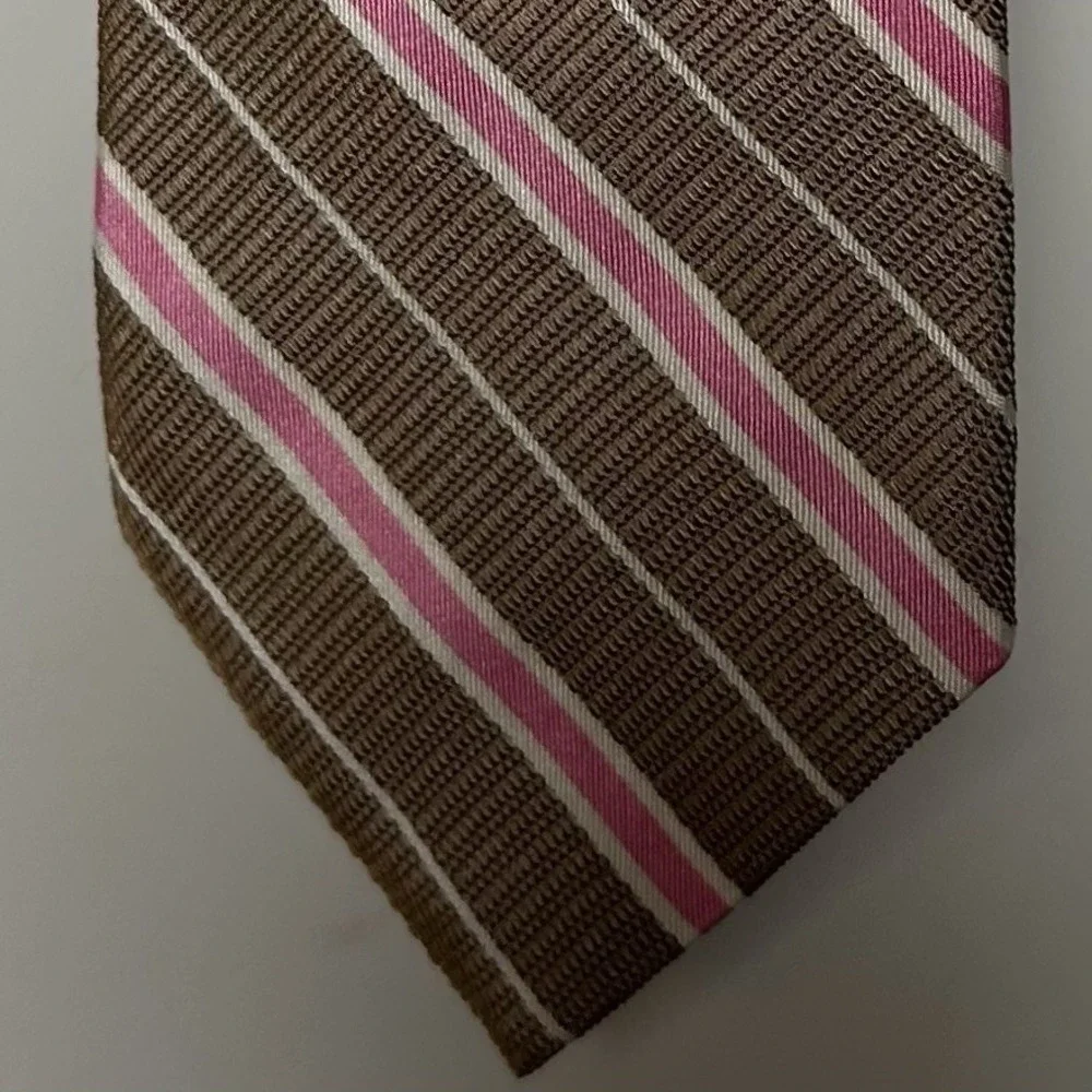 Brooks Brothers Vintage 100% Silk Made in New York‎ Brown Pink Repp Stripe Tie